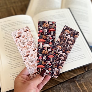Mushroom Bookmark Set | Little Turkey Shoppe | beige mushrooms, cottagecore bookmark, dark mushroom, dark academia, paper bookmark, bookish