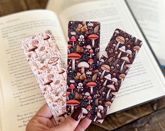 Mushroom Bookmark Set | Little Turkey Shoppe | beige mushrooms, cottagecore bookmark, dark mushroom, dark academia, paper bookmark, bookish