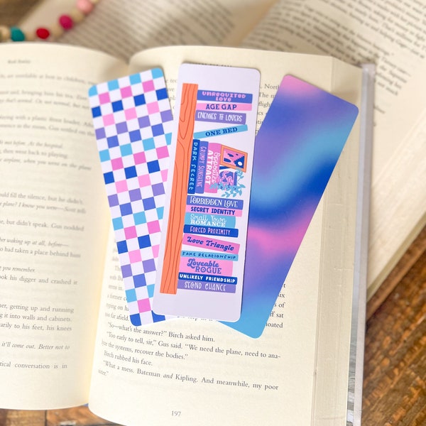 Book Trope Bookshelf Bookmark Cool Tones |Little Turkey Shoppe | bookstagram bookmark romance reader bookmark lavender bookmark reading