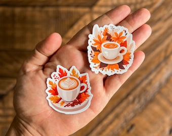 Fall Coffee Vinyl Sticker | Little Turkey Shoppe | fall coffee sticker, cozy fall vibes, pumpkin spice, coffee and leaves, autumn leaves