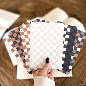 Neutral Checkered Kindle Inserts | Little Turkey Shoppe | dark academia, light academia, beige checkered, black checkered, paperwhite