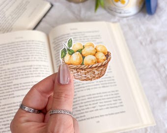 Basket of Lemons Sticker | Little Turkey Shoppe | kindle sticker, coastal summer, Mediterranean, blue and yellow, italian summer, fruit