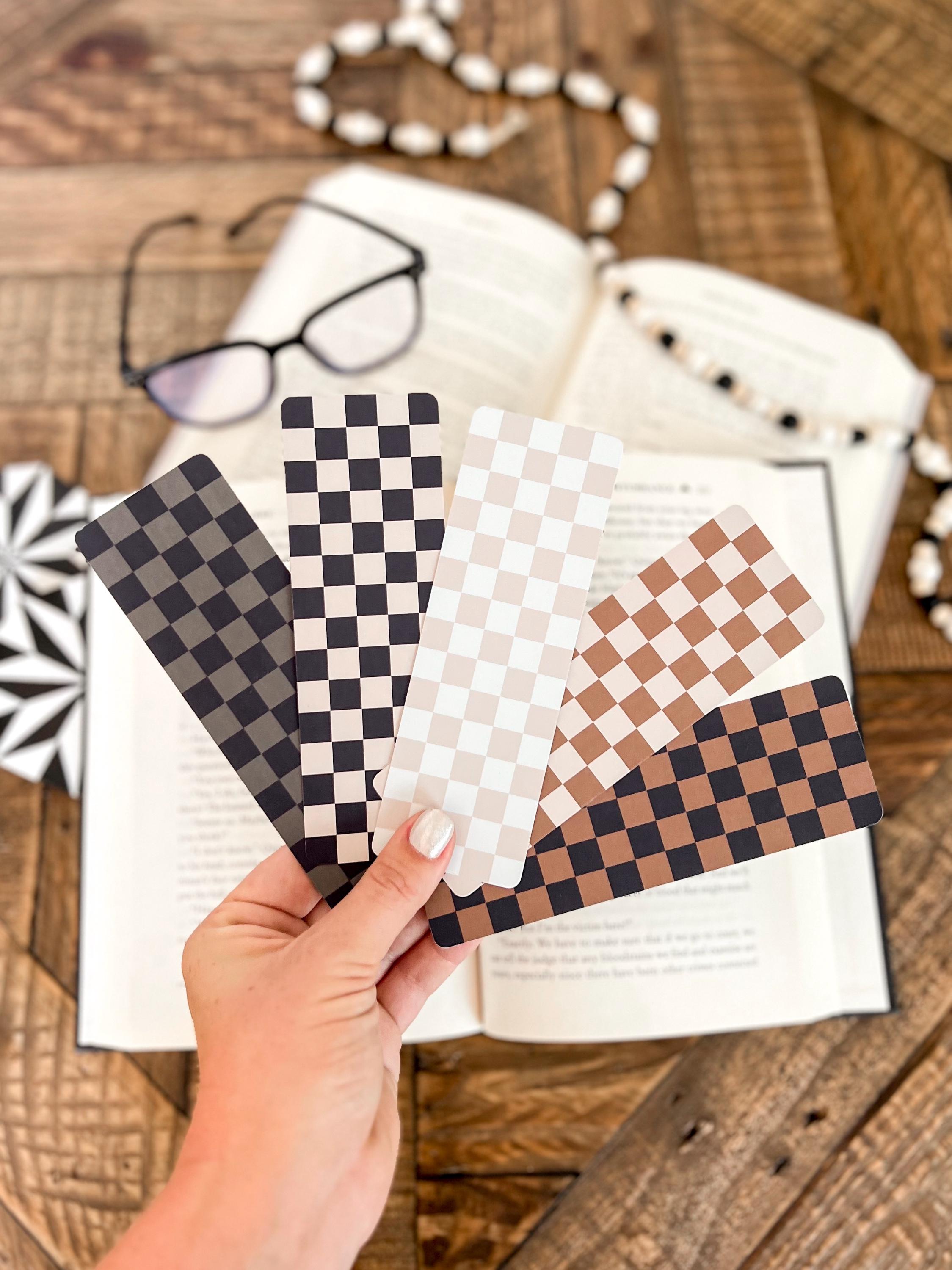 Neutral Checkered Bookmark Set | Little Turkey Shoppe | checkered bookmark, dark academia bookmark, neutral aesthetic, checkered aesthetic
