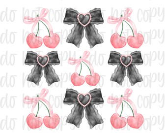 Black Cherry Coquette Digital Design Sublimation DTF Design Transparent PNG