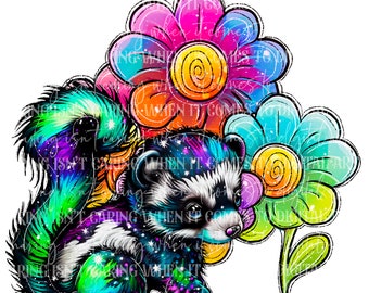 Skunk Floral  Digital Design Sublimation Design  Transparent PNG