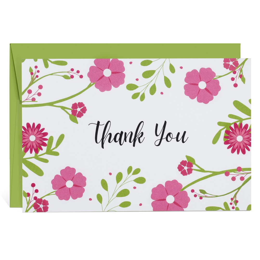 Pink and Green Floral Thank You Cards 36 Pack of Thank You Cards 4 X 6