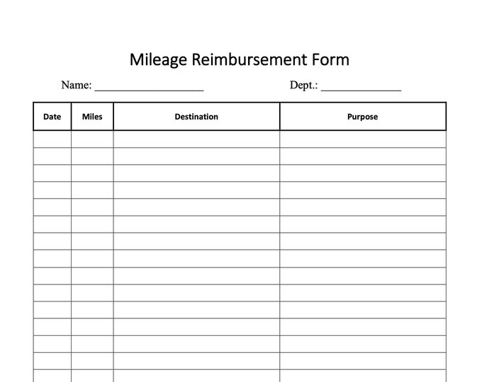 Mileage Reimbursement Form Employee Work Form Travel Commute Work