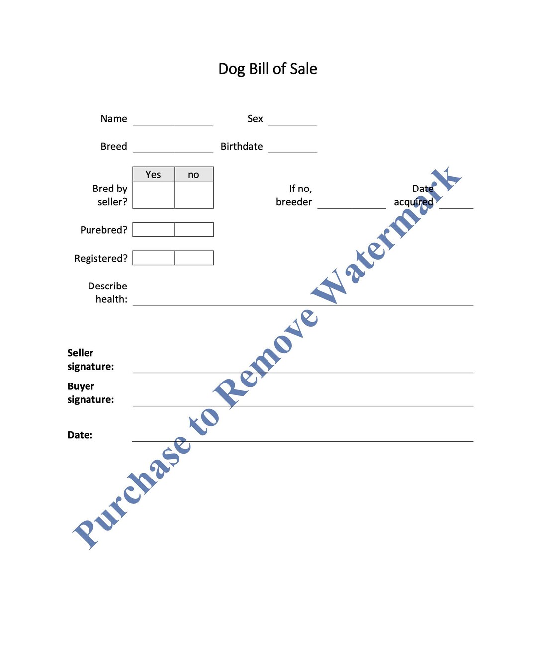 Pet Dog Cat Bill of Sale Animal Dog Breed Sale Contract Animal Breeder