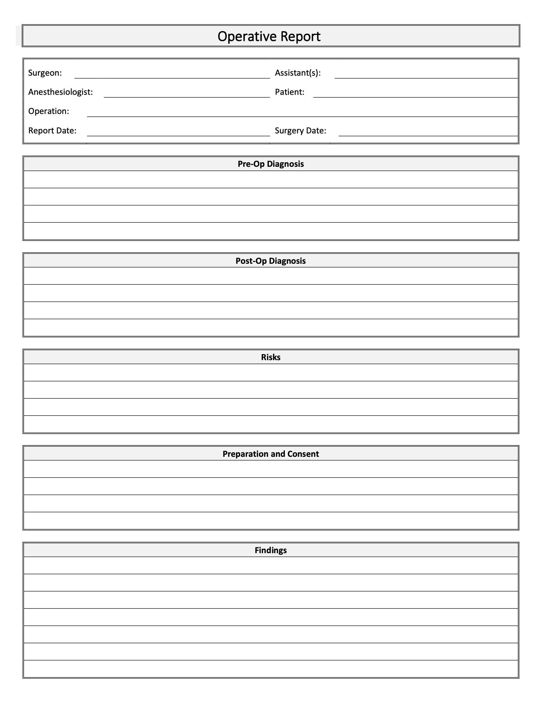 Operative Report Form Business Company Office Personal Operations Form ...