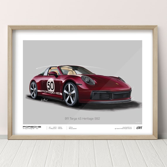 ポルシェ 911 タルガ 4S ヘリテージ 992 – 40 x 30 cm ポスター