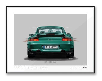 ポルシェ 911 ターボ 996 – 40 x 30 cm ポスター デジタルイラスト