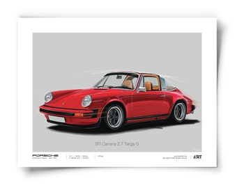 Porsche 911 Carrera 2,7 Targa G – 40 x 30 cm Posters Digital Ilustration Prints Wall Art