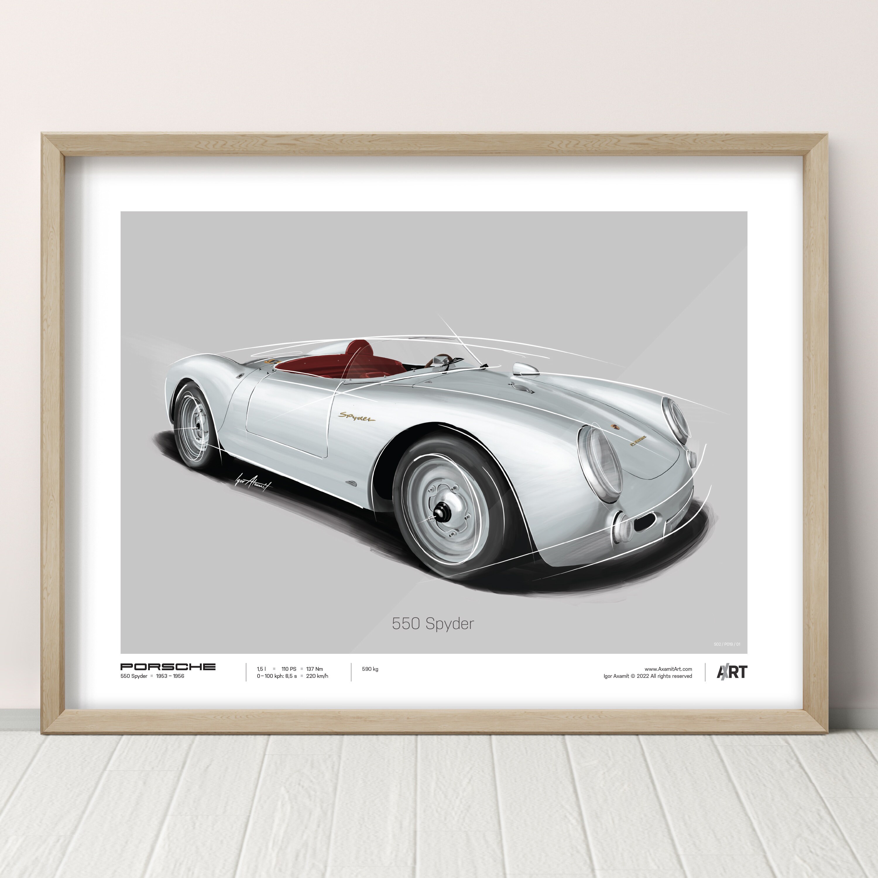 ポルシェ 550 スパイダー – 40 x 30 cm ポスター デジタルイラスト