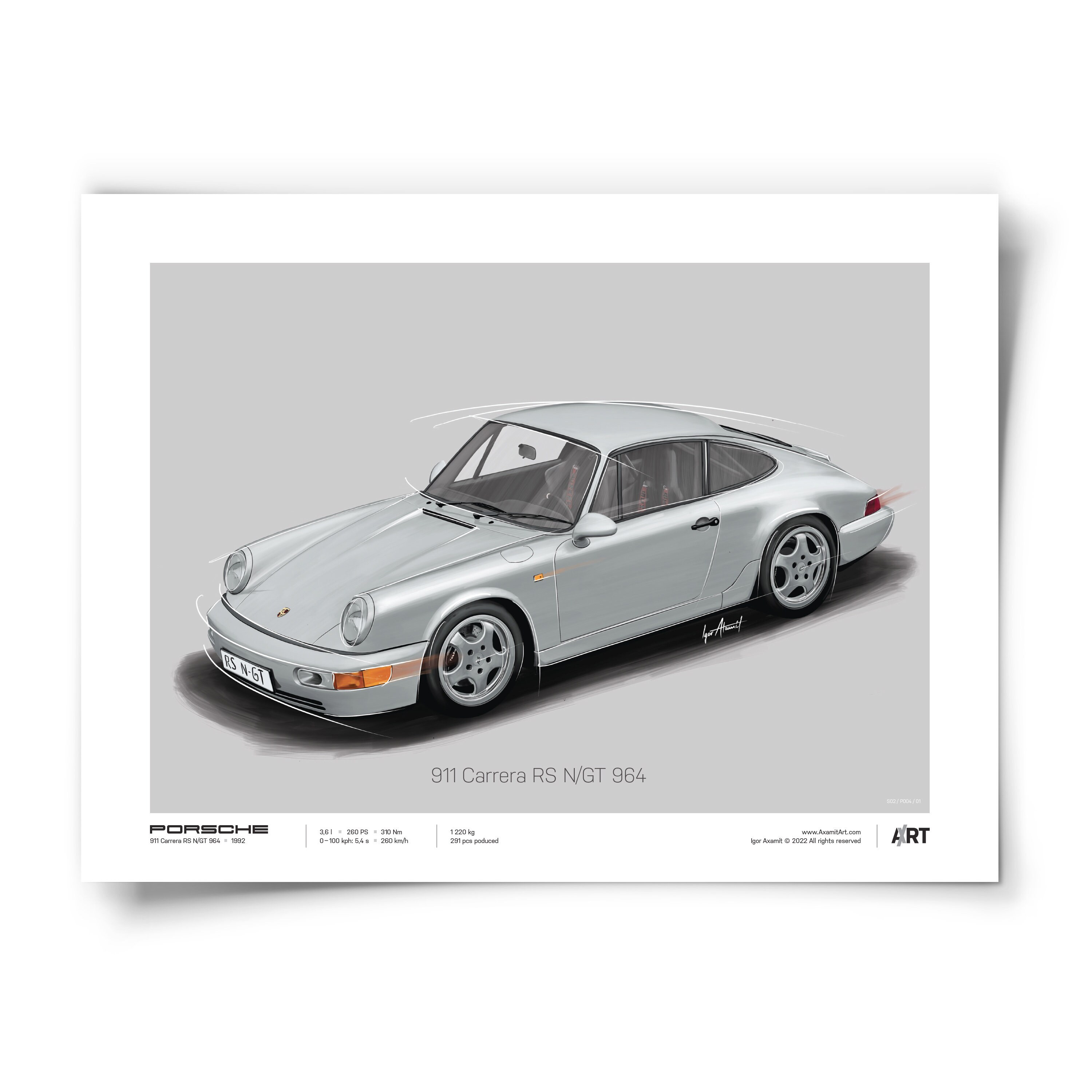 Porsche 911 Carrera RS N/GT 964 – 40 X 30 Cm Posters Digital