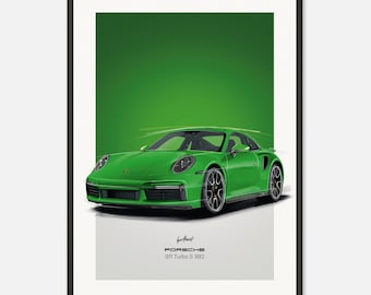 ポルシェ 911 ターボ S 992 | グリーン – ポスター - Etsy 日本