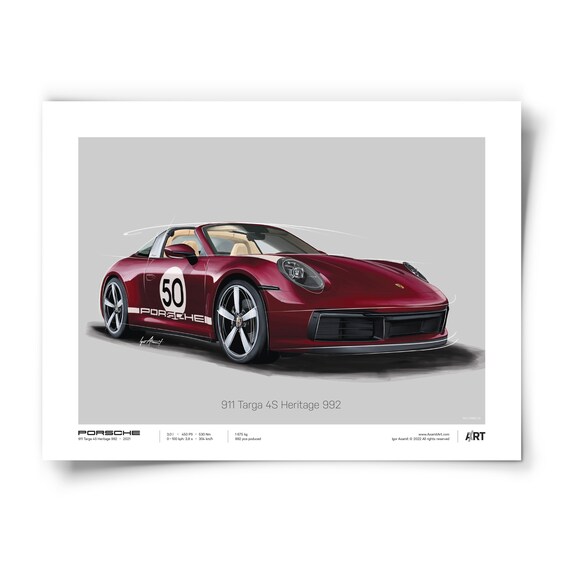 ポルシェ 911 タルガ 4S ヘリテージ 992 – 40 x 30 cm ポスター