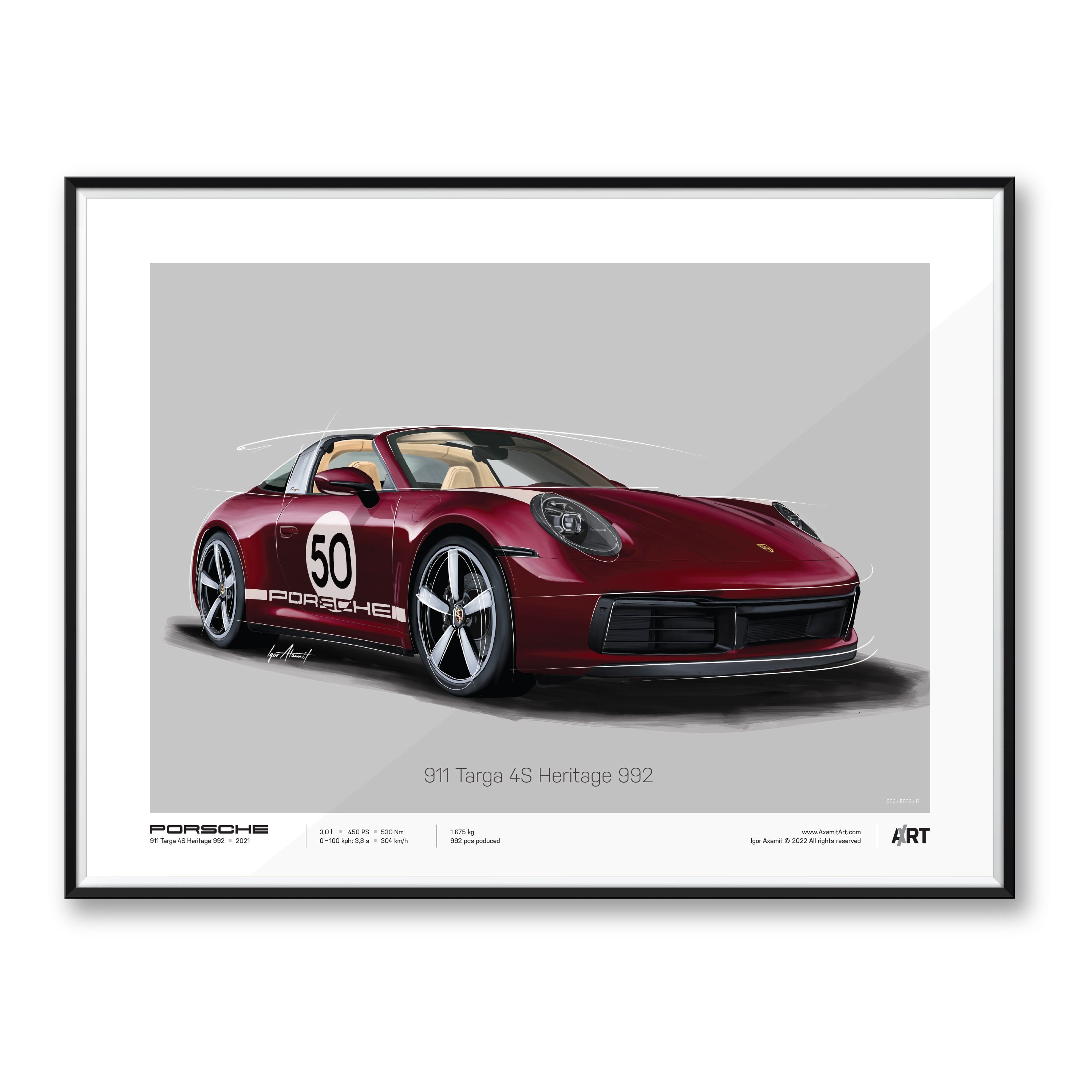ポルシェ 911 タルガ 4S ヘリテージ 992 – 40 x 30 cm ポスター