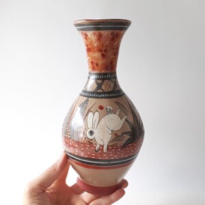 Vintage Tonala Vase aus Mexiko mit Kaninchenmotiv | Handbemalte Folk Art Keramik | Mexikanisches Studio Pottery Objekt