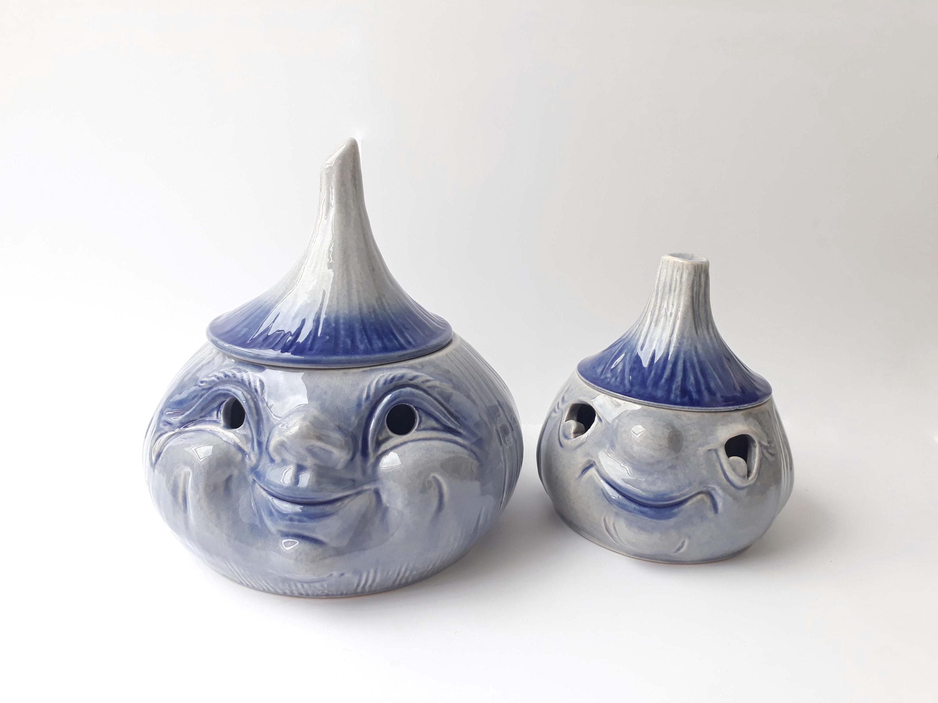 Vintage MARZI REMY Ceramic Set Onion Pot & Garlic Pot With Face