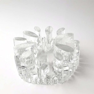 Calentador vintage BEL MONDO, calentador de té/tetera de cristal grande con forma de bloque de hielo, cristal con motivos florales, diseño brutalista MCM Becker, años 50, 60, 70