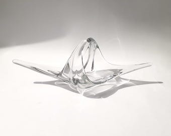 Vintage Murano glazen centerpiece – Grote sculpturale, vrijgevormde schaal van kristalglas – Mid-century modern glazen object uit de jaren 60/70