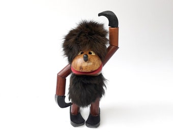 Vintage MCM Teak Monkey Figurine Caveman Gorilla di legno Mid Century Hans Bolling / Kay Bojesen Style Kitsch Folk Art Kawaii
