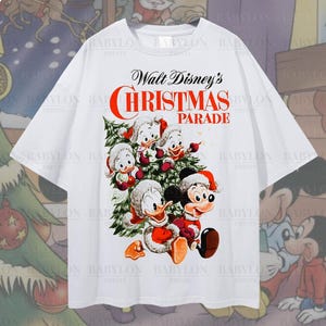 特大ディズニークリスマスシャツ：ヴィンテージミッキーマウスドナルドダックシャツ、ヒューイデューイ＆ルーイシャツ、ディズニーワールドクリスマスパレードシャツ