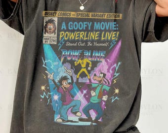 Camiseta vintage de Disney: La película Goofy Powerline: Tour Mundial Destacado: Camiseta familiar a juego de Disneyland, camiseta de Magic Kingdom: Goofy Max Powerline