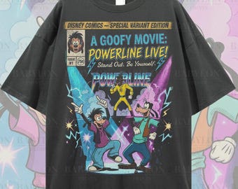 Camiseta extragrande de Disney: La película Goofy Powerline: gira mundial destacada; camiseta a juego familiar de Disneyland; camiseta de Magic Kingdom: Goofy Max Powerline