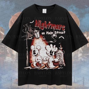 Oversized Mickey Minnie Halloween Shirt, Vintage Disney Halloween Oversized Tee, Nightmare On Main Street Shirt Mickey Halloween Pumpkin Tee