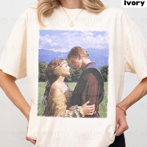 Retro Anakin en Padmé-shirt: vintage Star Wars-shirt, Padmé Amidala-shirt, Anakin Skywalker-shirt, Star Wars-cadeau Attack of the Clones-shirt