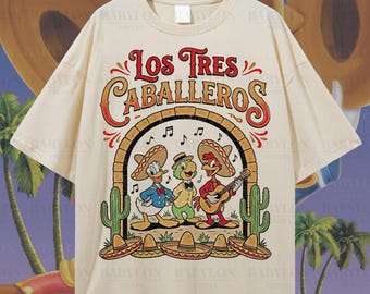 Camisa de gran tamaño de Los Tres Caballeros: Camiseta del Pato Donald Panchito José Carioca, Camisa del Pabellón de Disney México, Camisetas Retro Los Tres Caballeros