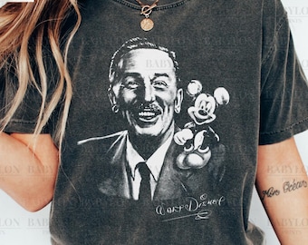 Camiseta vintage con retrato de Walt Disney, camiseta de Magic Kingdom, camiseta con cita de leyendas de Disney, camiseta de vacaciones en Disneyland, camiseta de Disney "I Like The Imposible"