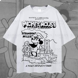 Stor Steamboat Willie-skjorta: Retro Disney Musse Pigg tecknad t-shirt Magic Kingdom T-shirt Steamboat Musse Pigg-skjorta Disneyland-skjorta Oversized White