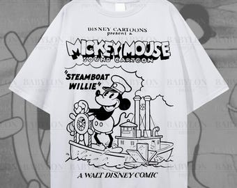 Oversized Steamboat Willie Shirt: Retro Disney Mickey Mouse Cartoon Tee Magic Kingdom T Shirt Steamboat Mickey Mouse Shirt Disneyland Shirt