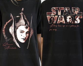 Camiseta de la Reina Amidala de Star Wars: Camiseta Disney Comfort Colors, Camiseta con estampado de Padmé delante y detrás, Regalo de Padmé Amidala de Star Wars, Camiseta para viaje a Disneyland