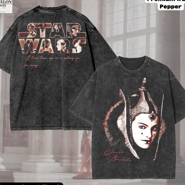 Oversized Queen Amidala Star Wars-shirt: Disneyworld-T-shirt, Padmé-shirt met print op voorkant achterkant, Star Wars Padme Amidala-cadeau, shirt Disneyland Trip