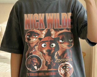 Vintage Zootopia Nick Wilde-skjorta: Disney Zootopia-tröja, Zootopia 2 Nick Wilde-rävskjorta, Zootopia Disneyland-present, rolig Disneyworld-tröja