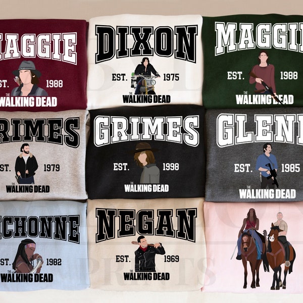 Chemise, sweat-shirt et sweat à capuche The Walking Dead Group | Rick Grimes, Negan, Maggie, Carl Grimes, Michonne, Glenn, Daryl Dixon, chemise Walking Dead