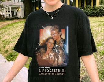 Vintage Attack of The Clones Shirt Star Wars Movie Poster Shirt Anakin Skywalker Padme Amidala Disney World Sweatshirt Star Wars Fan Gift