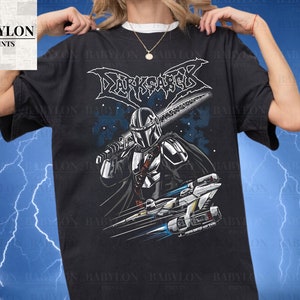 Vintage The Mandalorian Shirt Star Wars Rock Metal Mandalorian Darksaber Shirt Retro Star Wars Shirt Pedro Pascal Galaxy&#39;s Edge Family shirt