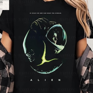 T-shirt vintage film extraterrestre, t-shirt bootleg de film d'horreur rétro noir délavé, t-shirt Sigourney Weaver Ripley Aliens 1979