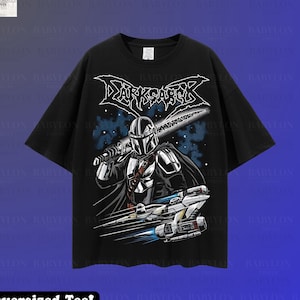 Oversized The Mandalorian Shirt Star Wars Rock Metal Mandalorian Darksaber Shirt Retro StarWars Shirt Pedro Pascal Galaxys Edge Family shirt