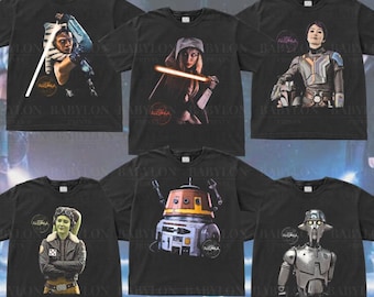 Magliette vintage di Star Wars con Ahsoka Show, gruppo di personaggi di Star Wars, maglietta di Star Wars con Ahsoka Shin Hati, Disney Star Wars Trip, maglietta di Star Wars Show