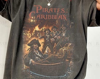 Koszulka vintage Piraci z Karaibów: Koszulka w wygodnych kolorach, Koszulka Jack Sparrow Disneyland, Koszulka Disney, Koszulka Disneyland Pirates Ride