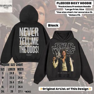 Camiseta extragrande de Han Solo de Star Wars: sudadera retro de Star Wars: Una nueva esperanza, camiseta de Han Solo del 4 de mayo de Disneyworld, camisetas a juego de Galaxys Edge Boxy Hoodie: Black