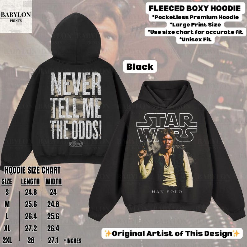 Camiseta extragrande de Han Solo de Star Wars: sudadera retro de Star Wars: Una nueva esperanza, camiseta de Han Solo del 4 de mayo de Disneyworld, camisetas a juego de Galaxys Edge Boxy Hoodie: Black