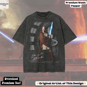Koszulka Obi-Wana Kenobiego z Gwiezdnych Wojen w dużym rozmiarze: Koszulka Kenobi z Zemsty Sithów, Bluza z kapturem Star Wars Disneyland, Koszulka Obi-Wana Kenobiego z Disneyworldu Premium Wash: Pepper