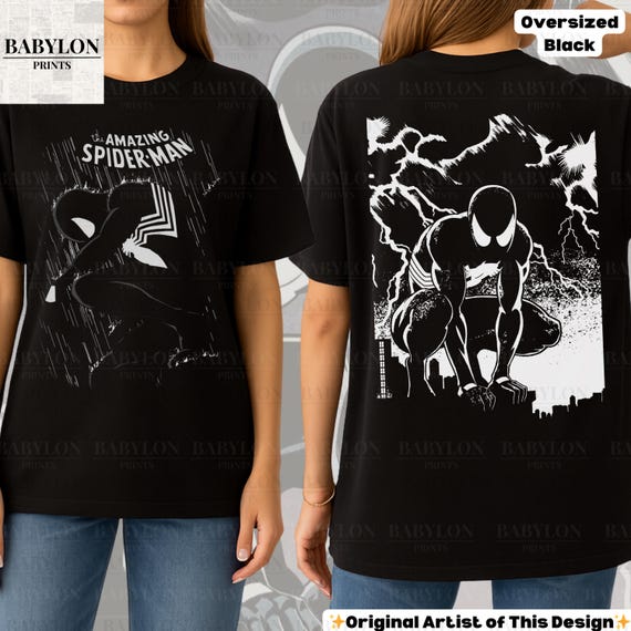 Oversized Vintage Black Suit Spider-man T-shirt Retro Superhero