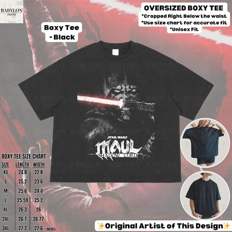 Oversized Darth Maul Shadow Lord Shirt: Star Wars Maul Hoodie, Star Wars Shadow Lord Sweatshirt, Disneyworld Clone Wars Shirt, Maul Gift Boxy Tee - Black